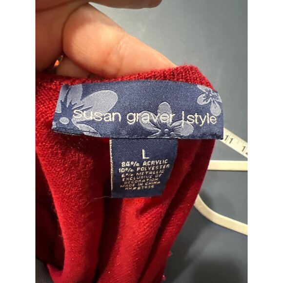 Susan Graver Red Beaded Short Sleeve Sweater & Open Cardigan Set L Acrylic Blend - Picture 13 of 15